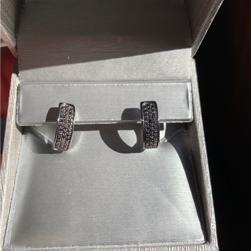 Zales Black Diamond Huggie Hoop Earrings – Sterling Silver